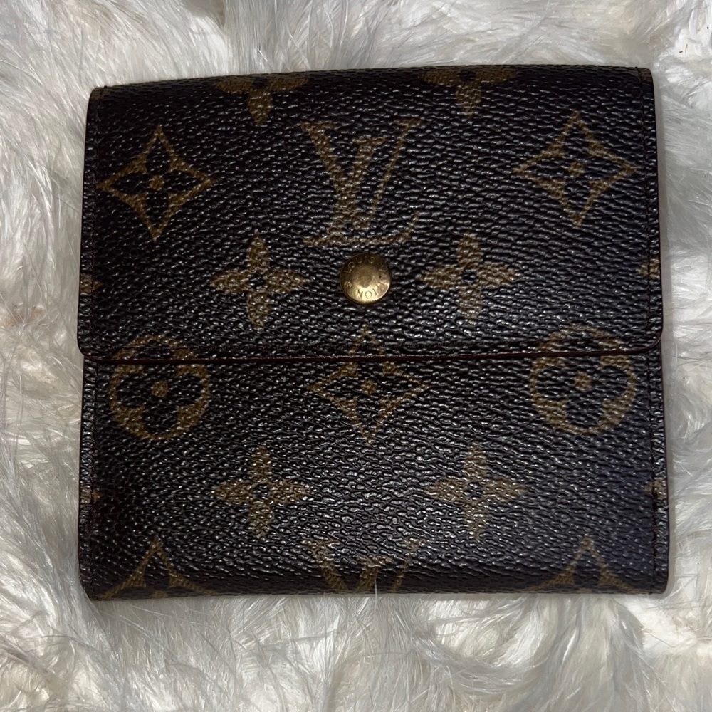 Louis Vuitton Vintage Leather Monogram Canvas Folded Wallet Brown Gold Logo Mini